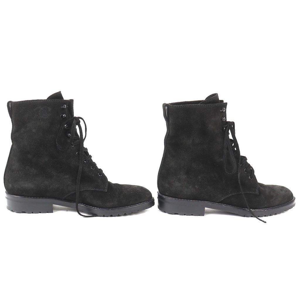 Excellent CHANEL Short Boots COCO Mark Suede Leather Lace-up Shoes Black 36 Used
