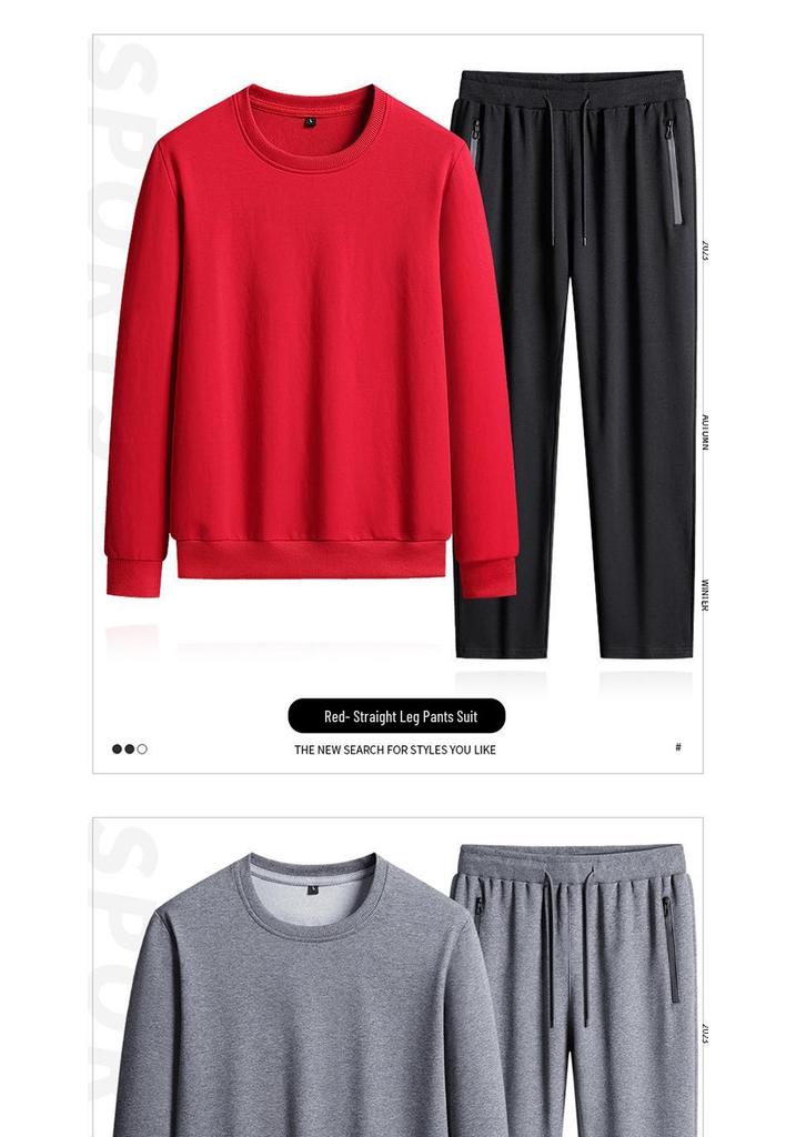 Unisex Spring & Autumn Casual Sports Set: Solid Color Round Neck Hoodie & Breathable Pants, Plus Size Loose Fit Two-Piece
