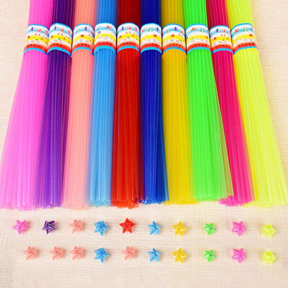 

Five Horn Plastic Straw Folded Star Fluorescence Pentagram Origami Crafts Decoration Star Strip L різнокольоровий