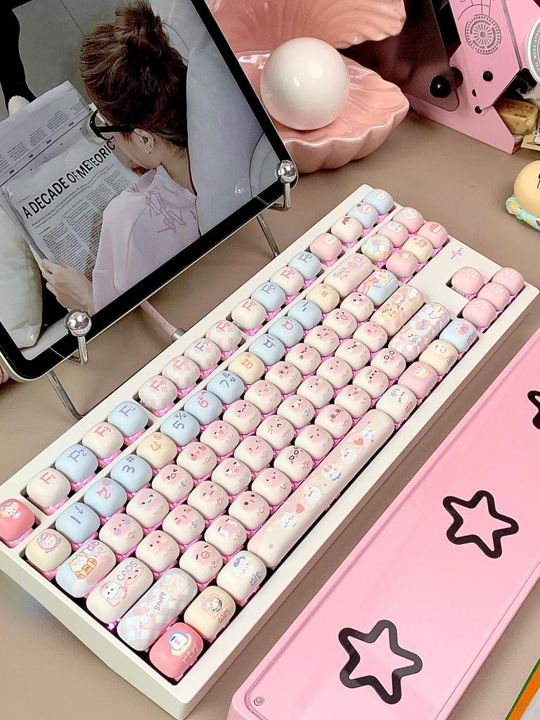 Sweetheart Cat Pink Dream Keycap Mog Height Pbt Keycap Mushroom Shape 140 Keys Cute Cartoon Pink Diy Round Keycaps