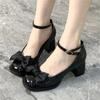 Coarse heel leather shoes Mary Jane shoes women's single shoes 2025 spring and summer new niche bow retro high heel small leather shoes