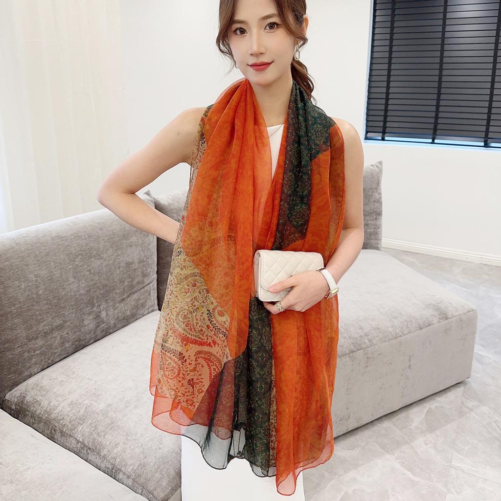 Print Silk Scarf Hijab Women Spring Deisgn Soft Beach Stoles Elegant Head Scarves Echarpe Shawl Satin Large Wrap Echarpe Bandana