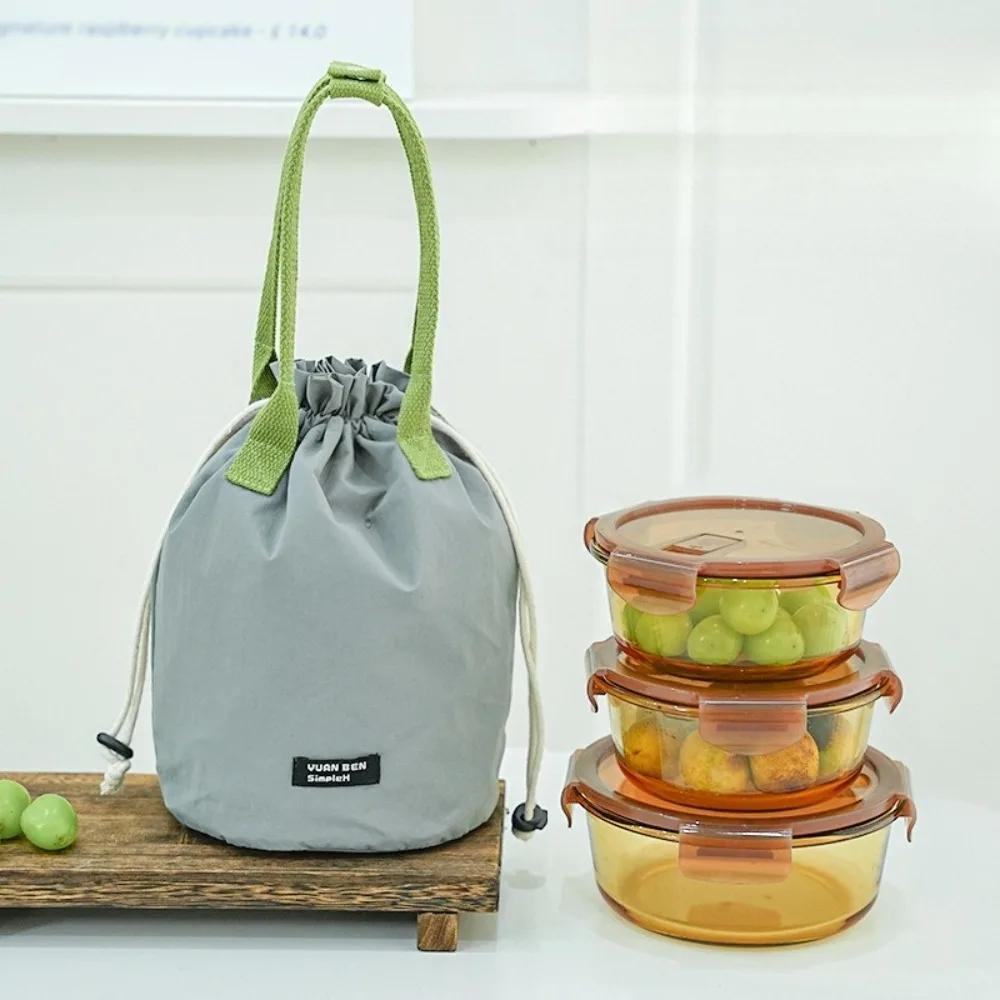 Portable Round Tubular Lunch Box Bag Handheld Waterproof Thermal Bento Bag Meal Carrier Durable Handbag Outdoor Picnic Bag