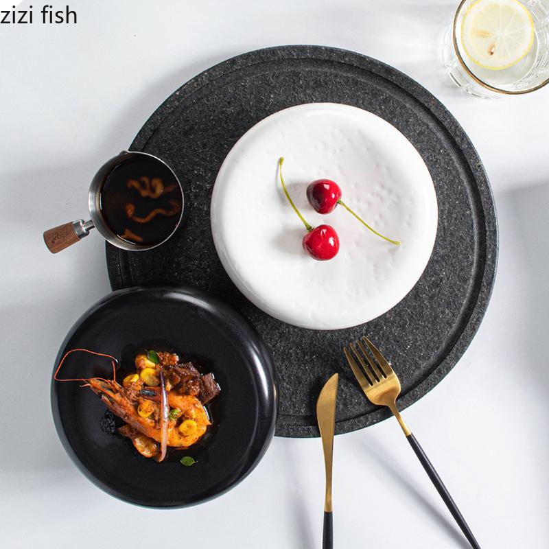 Assiette à collation en céramique unie noire et blanche, assiette à dessert, assiette à sushi, assiette de présentation pour cuisine moléculaire, vaisselle créative de restaurant