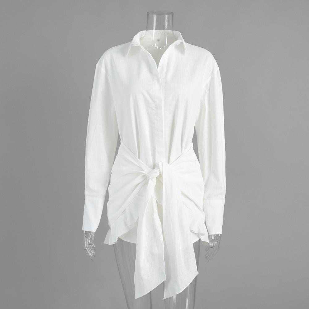 

Рубашка-юбка Европа и Америка 2026 лето новый отпуск ленивый однотонный шнуровка лацкан бедра рубашка-платье S белый