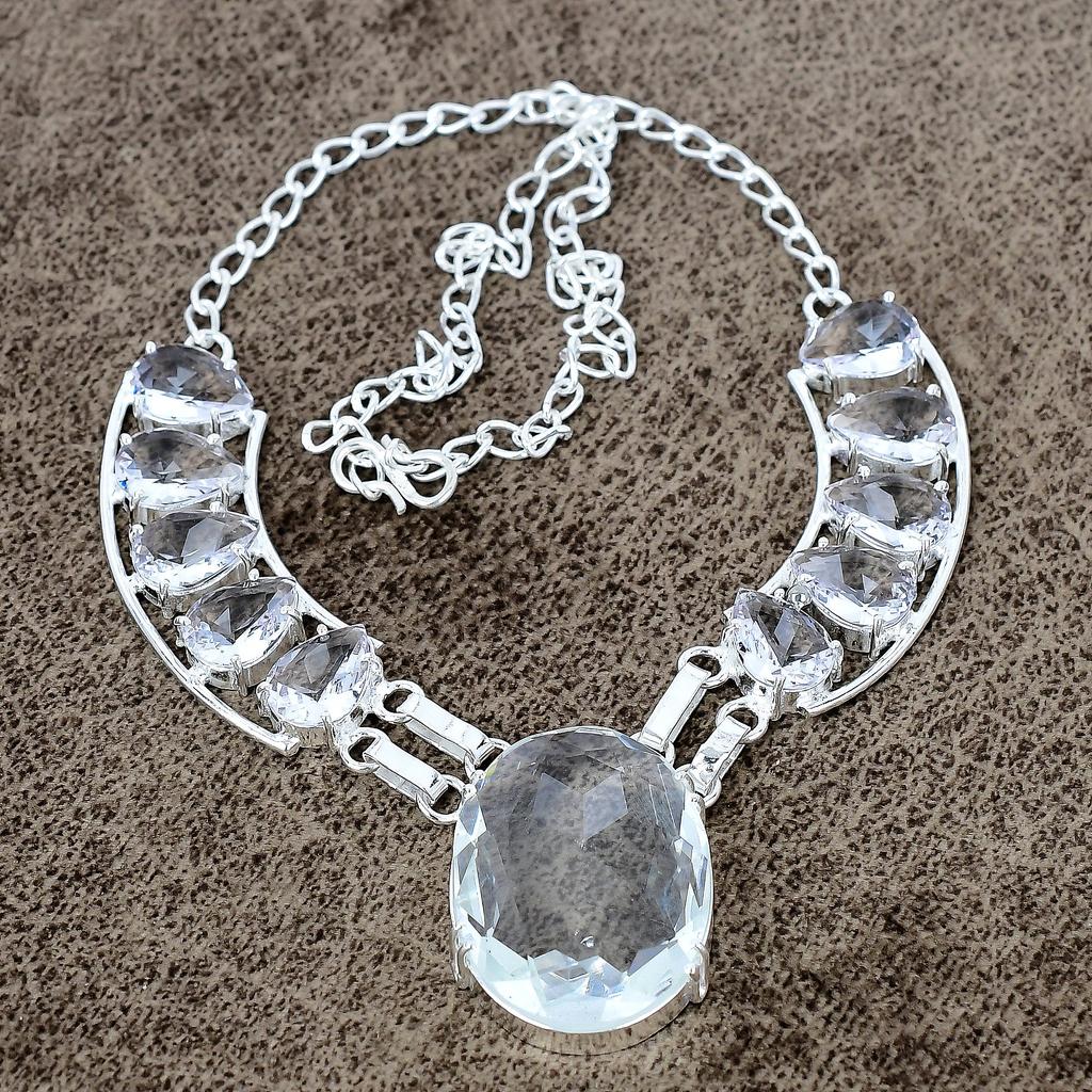 White Topaz Gemstone Handmade 925 Sterling Silver Jewelry Necklace 18" KKG-436