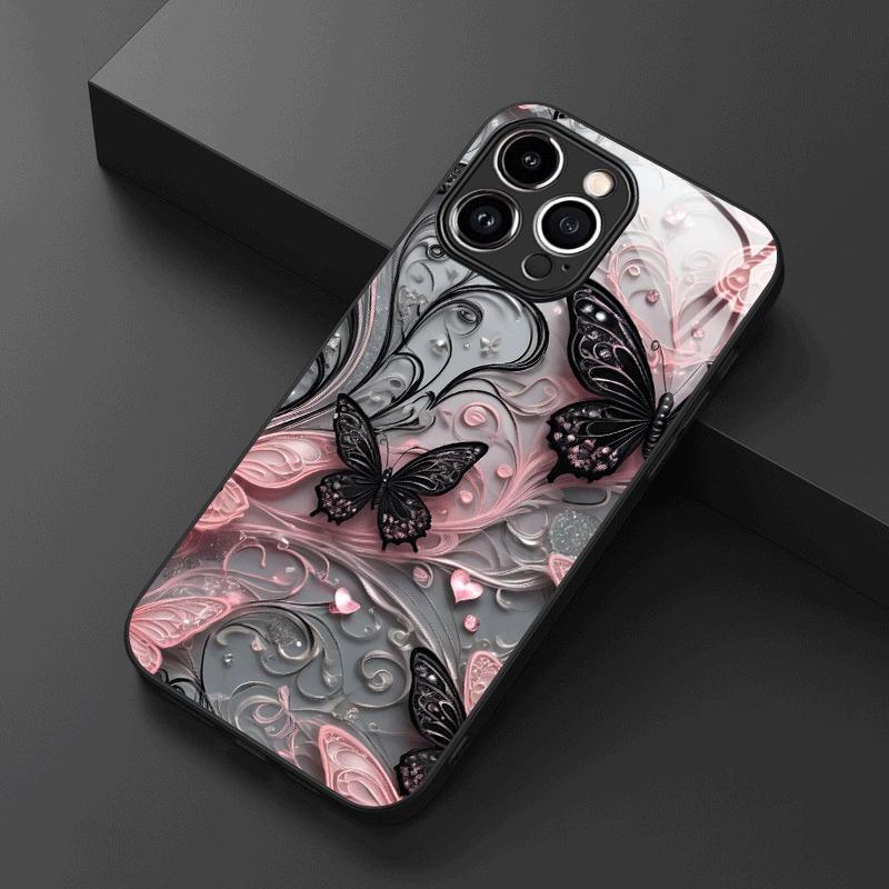 Luksusowe Modne Szklane Etui na Telefon z Wzorem Motyla Dla iPhone 17 16 15 14 Pro Max 13 12 11 16E 17Air 7 8 Plus XS X Pokrowiec