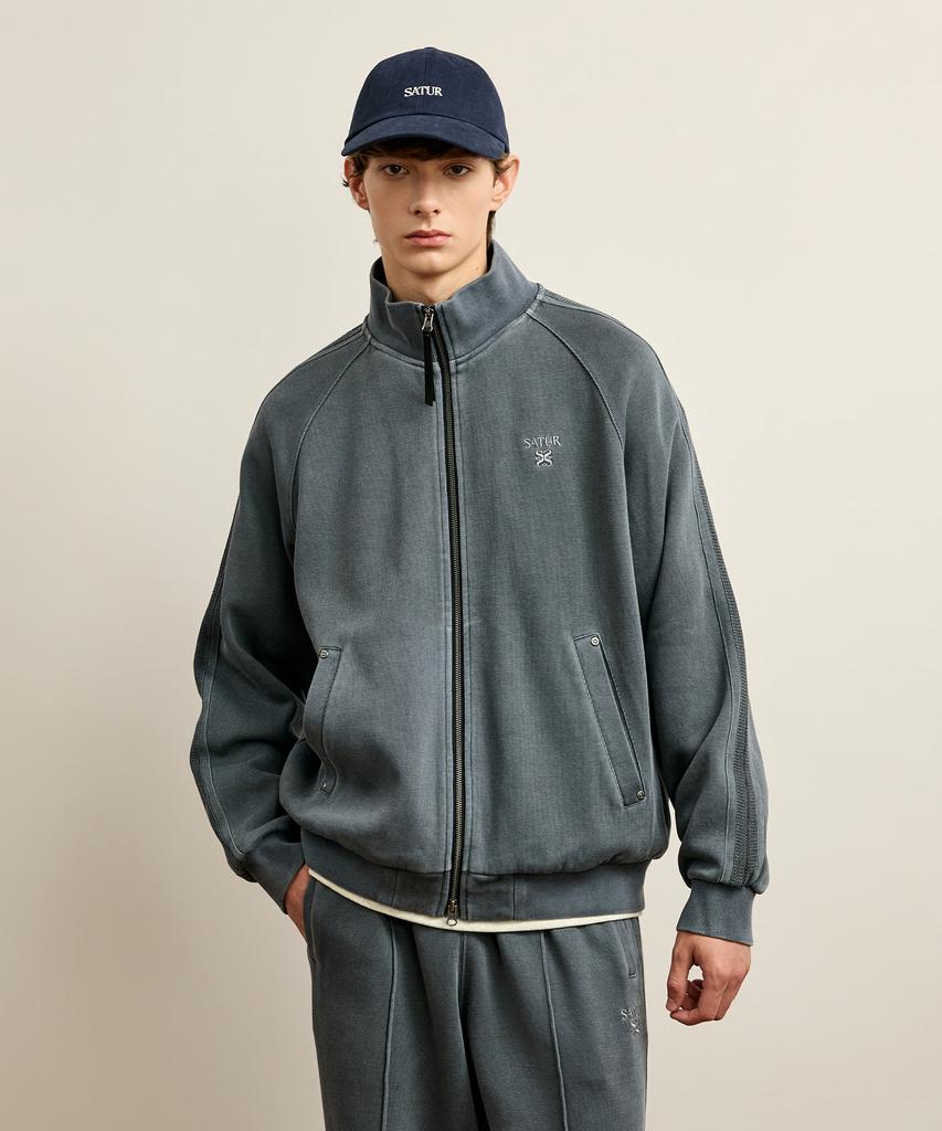 SATUR Rawton Pigment Track Zip-Up Jacket Navy