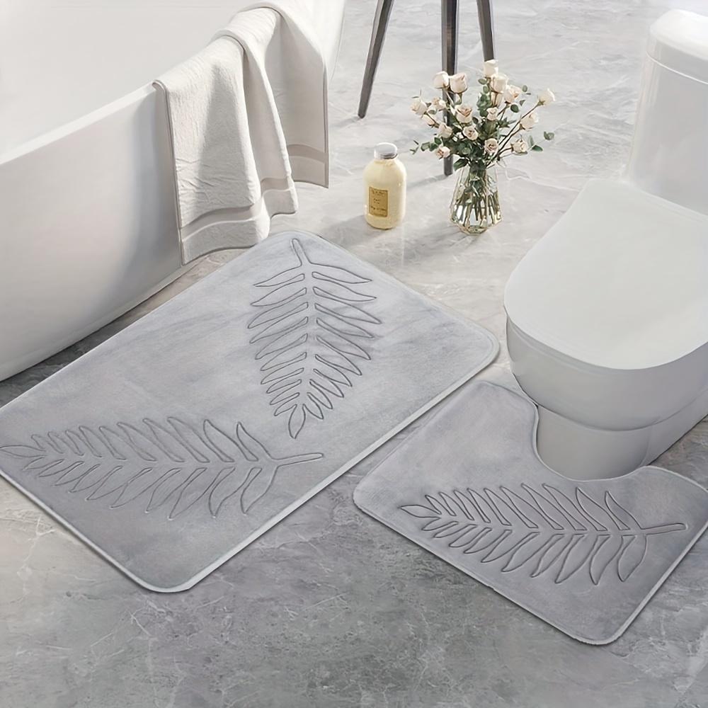 Soft Absorbent Non-slip Simple Solid Color Fern Leaf Embossed Memory Sponge Floor Mat - Bathroom Floor Mat Home