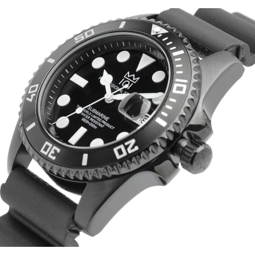 HYAKUICHI 101 No.1 Quartz Dive Watch with Date Display, Water Resistant to 20 ATM, Model HYAKU1-001 (Black Rubber)