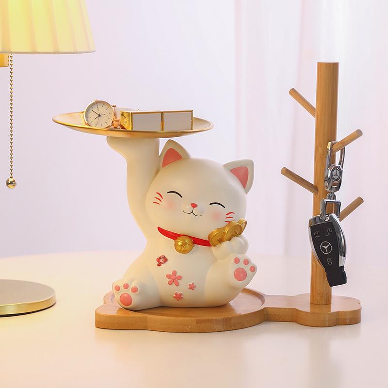 High-End Lucky Cat Tray: Elegant Entryway Storage & Living Room Decor Gift