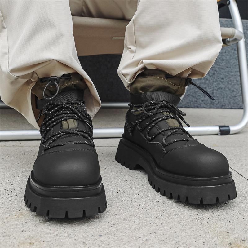 Martin Boots Men's High-top Thick-soled Heightening Outdoor Routing Tooling Boots Camping Medium-top Mountaineering Short Boots 70011-J