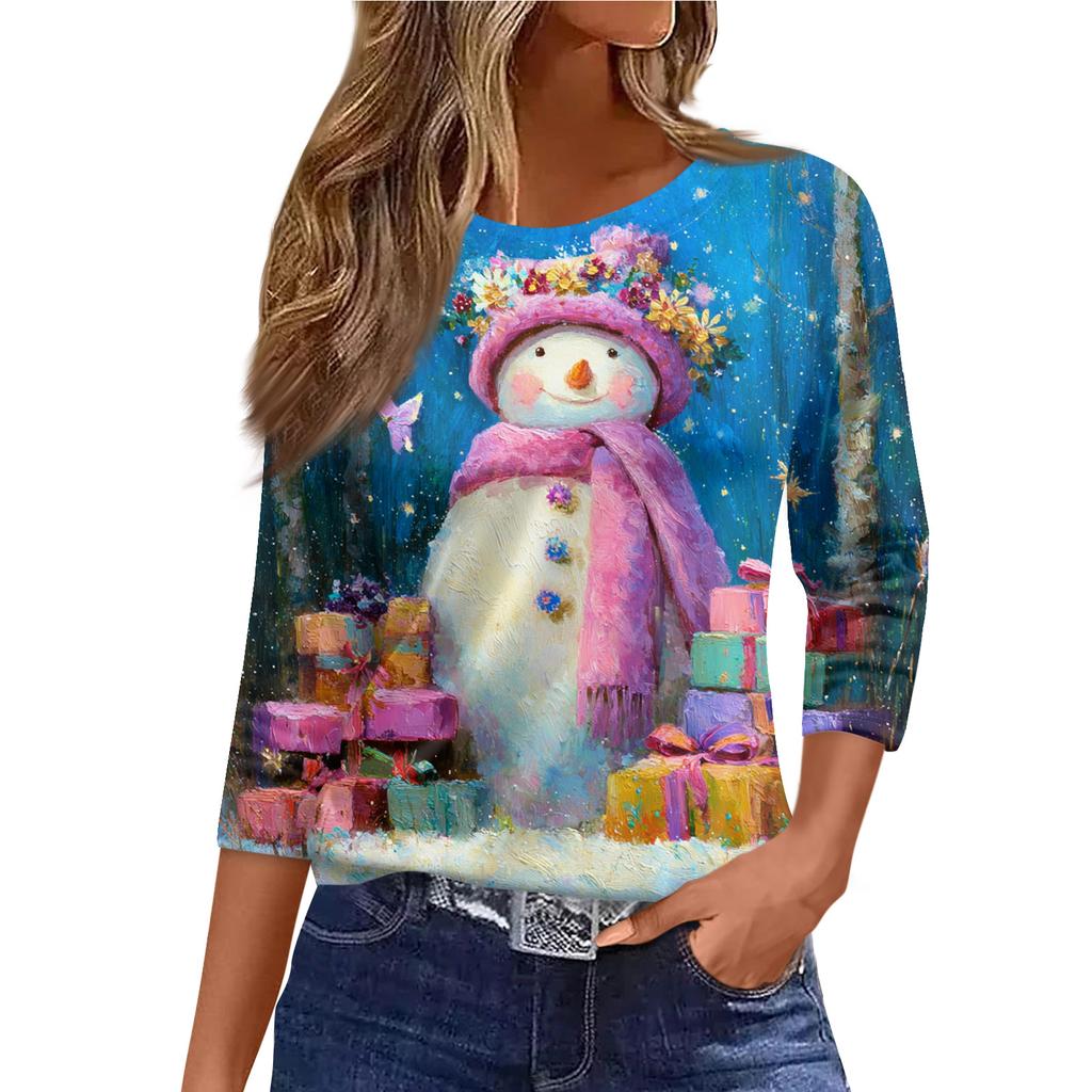 3/4 Sleeve Shirts For Women Print Graphic Tees Blouses Casual Plus Size Basic Tops Pullover