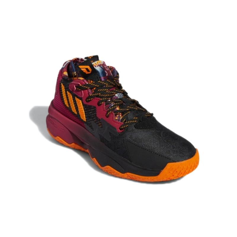 Adidas D Lillard 8 Abrasion Resistant Mid Top Children's Basketball Shoes Black Red Sneakers GW3862