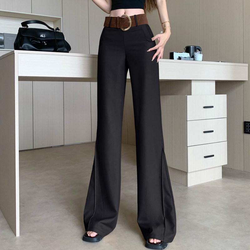 Women s Khaki Low-Waist Wide-Leg Summer Pants - Draped Bell-Bottom Style M чёрный