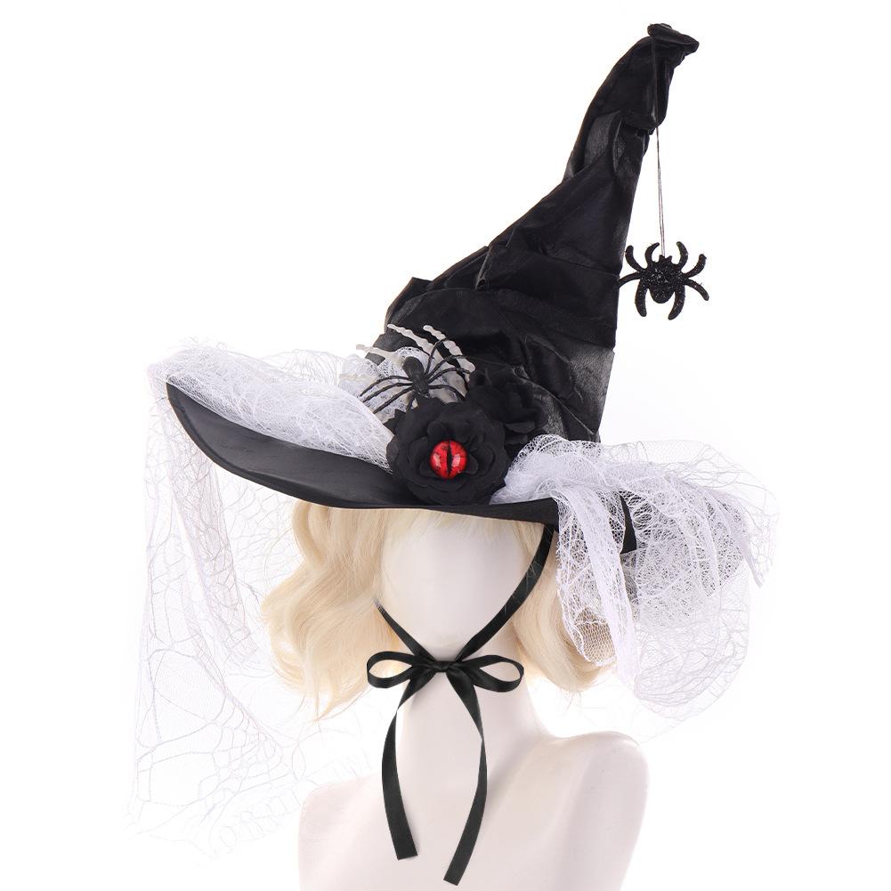 Halloween Ruffled Lace Witch Hat for Party and Prom cos Witch hat, magician, dark finger bone decoration