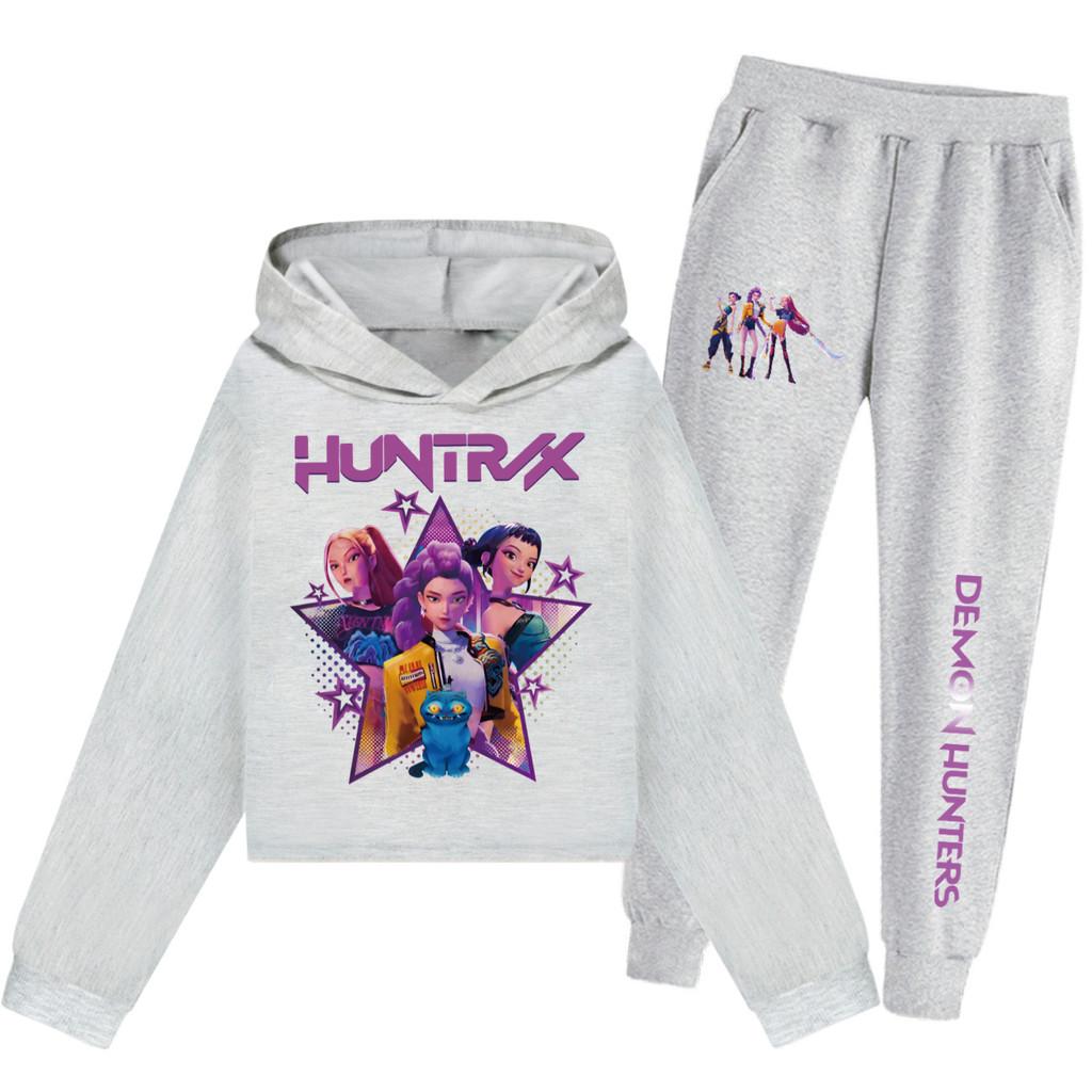 Kpop Demon Hunters Pattern Children Hoodie And Pants Set With Cotton Fabric For Active Kids