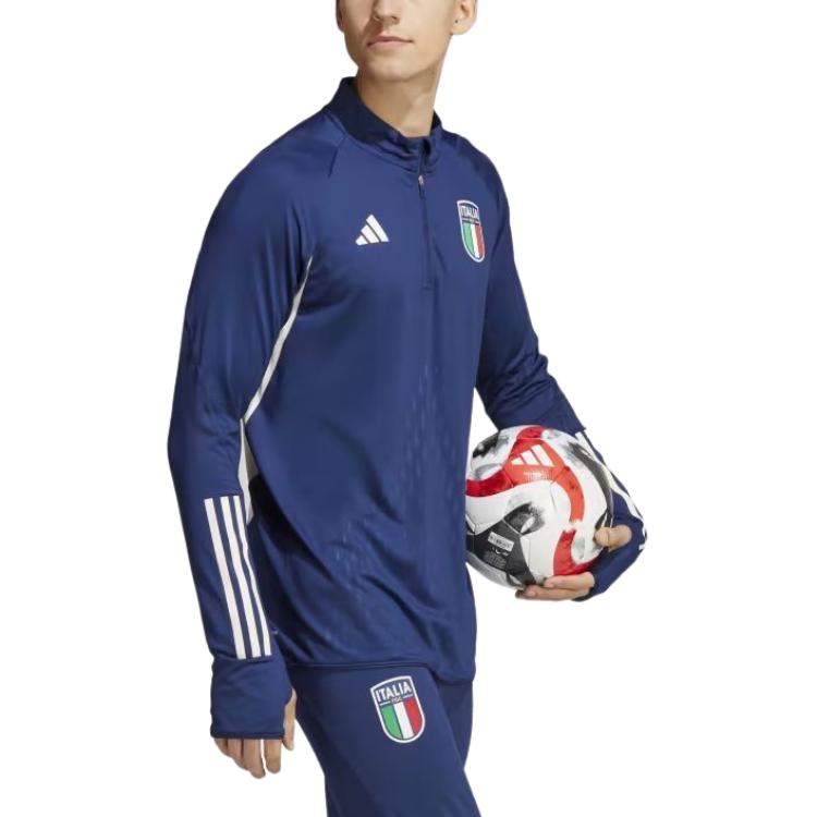 Adidas Italien Tiro 23 Pro Long Sleeve Football Shirt Striped Logo Print Men Tops Dark-Blue HS9848