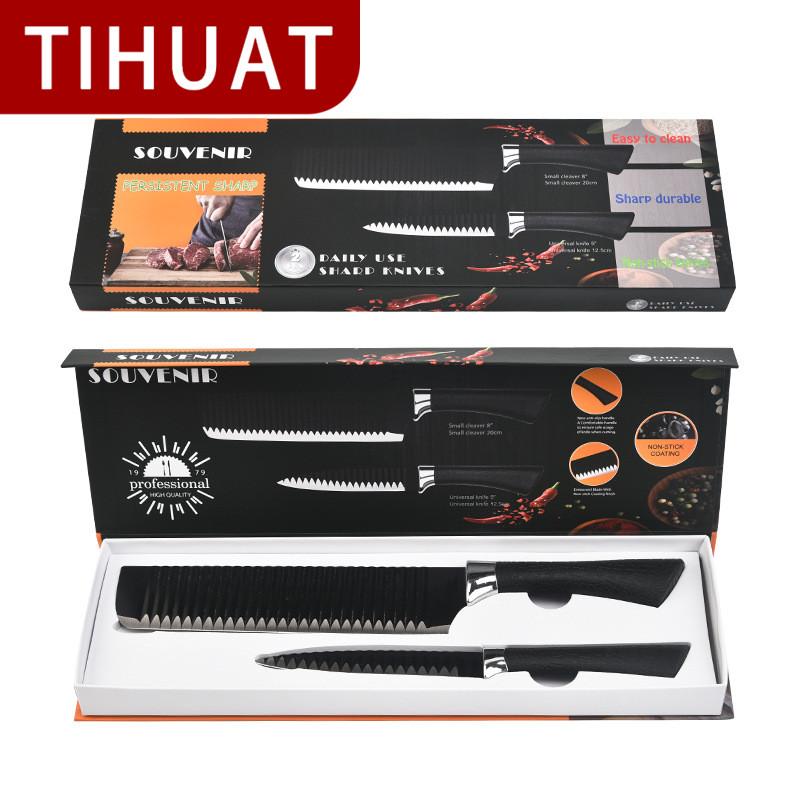 

TIHUAT Две части ножа шеф-повара Нож для распыления краски из нержавеющей стали, одинарная гальваническая головка, подковообразная ручка Волнистый нож для фруктов Фруктовый нож