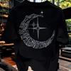 Men Cotton Graphic T-Shirt Summer Short Sleeve Tee with Crossed Swords and Crescent Moon Design Clothing