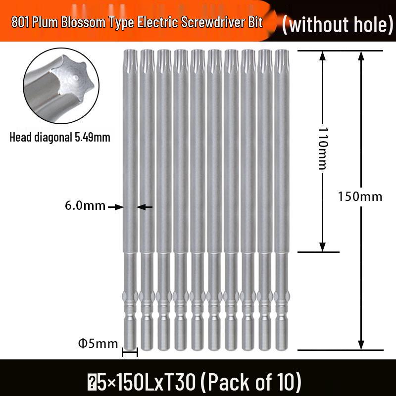 Nigao S2 Torx 801 Electric Screwdriver Bit, Solid Star-Shaped, 5mm Round Shank.