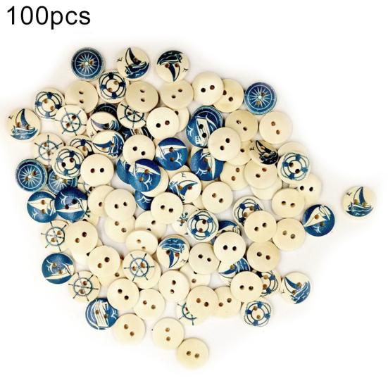 

100шт круглый парусный узор деревянные пуговицы DIY одежда шитье декор для скрапбукинга синий