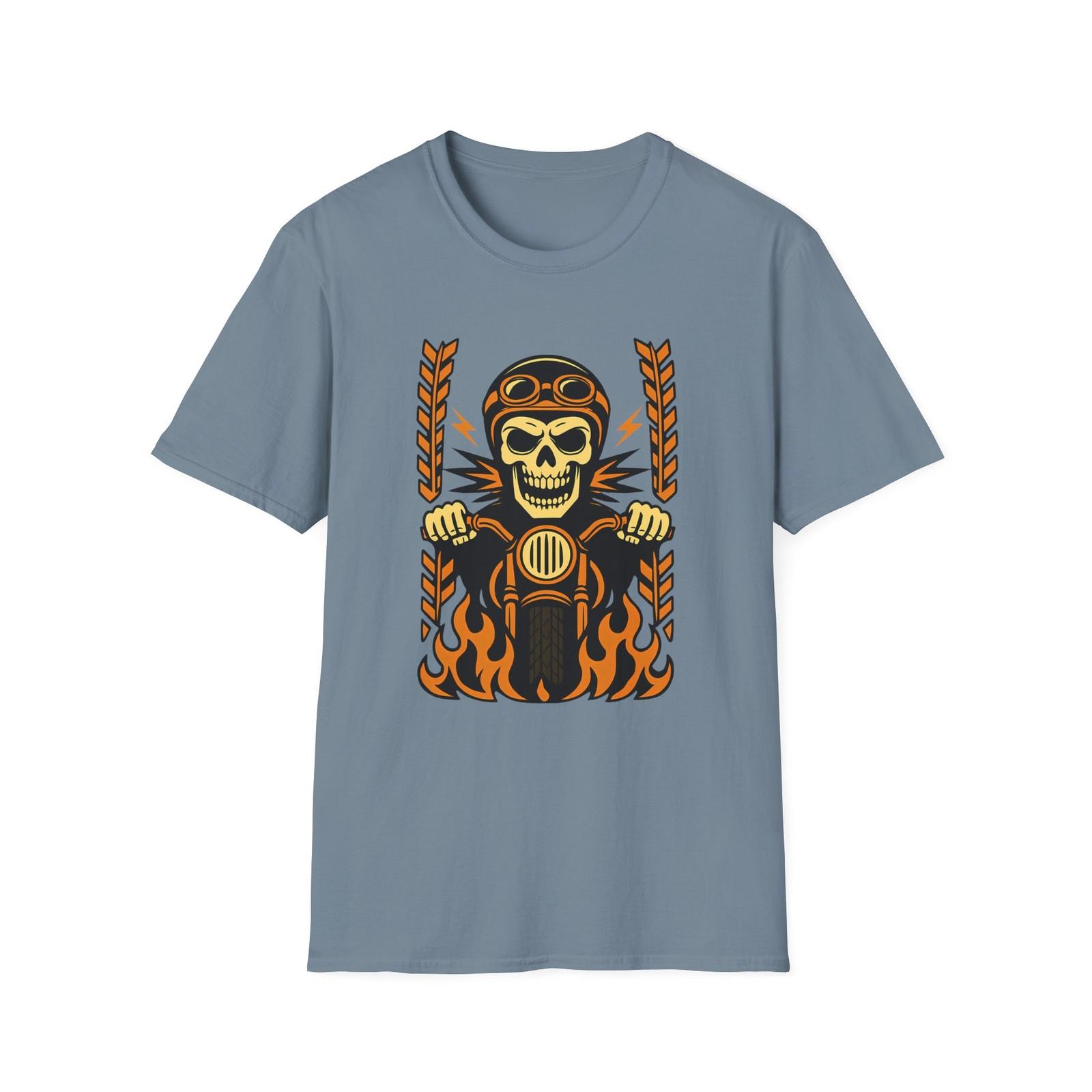 Unisex Softstyle Motorcycle Skull Rider T-Shirt Mens Womens Tees Top – Flames, Lightning Streetwear XL