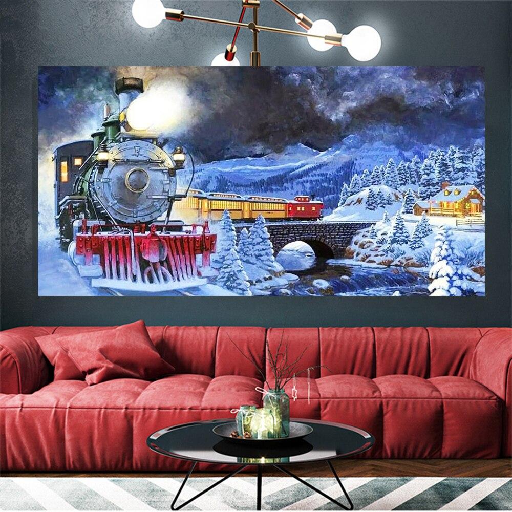 Fantasy Christmas Santa Claus Train Diamond Art 5D Diamond Painting Snowman Snow Mountain Full Drill Embroidery Mosaic Q414