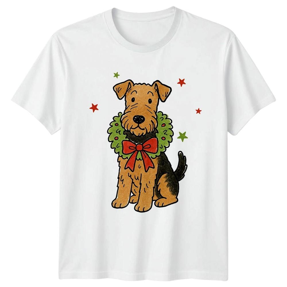 Christmas Terrier Dog Wreath Holiday Unisexs TShirt Unisexs Graphic Tee S