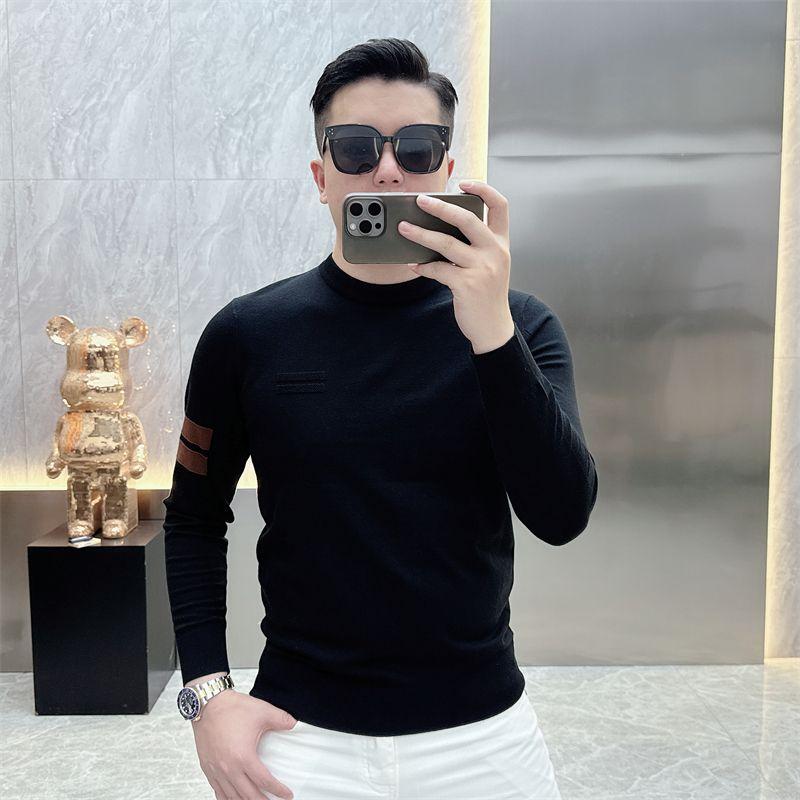 Smart Casual Autumn Winter Sweaters Men O-Neck Solid Patchwork Elastic Fashion Luxury Business Long Sleeve Pullovers Knitted Top