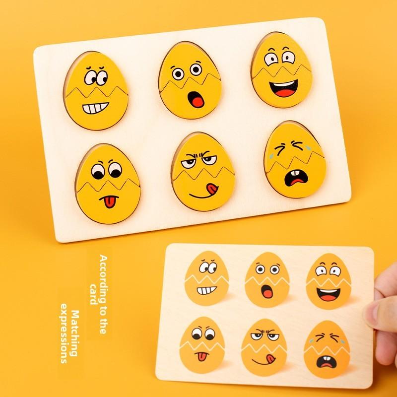 Early Education Kids Wooden Expression Egg Puzzle Toy With Face Changing Design