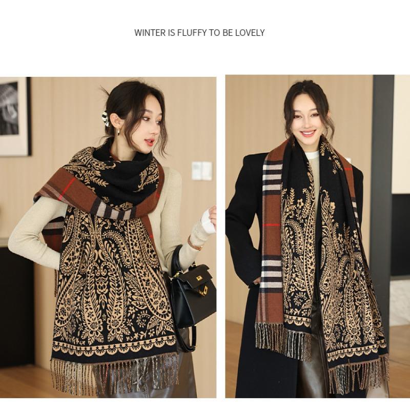 New Winter Imitation Cashmere Scarf F Letter Versatile Long Tassel Shawl Fashion Thickened Scarf