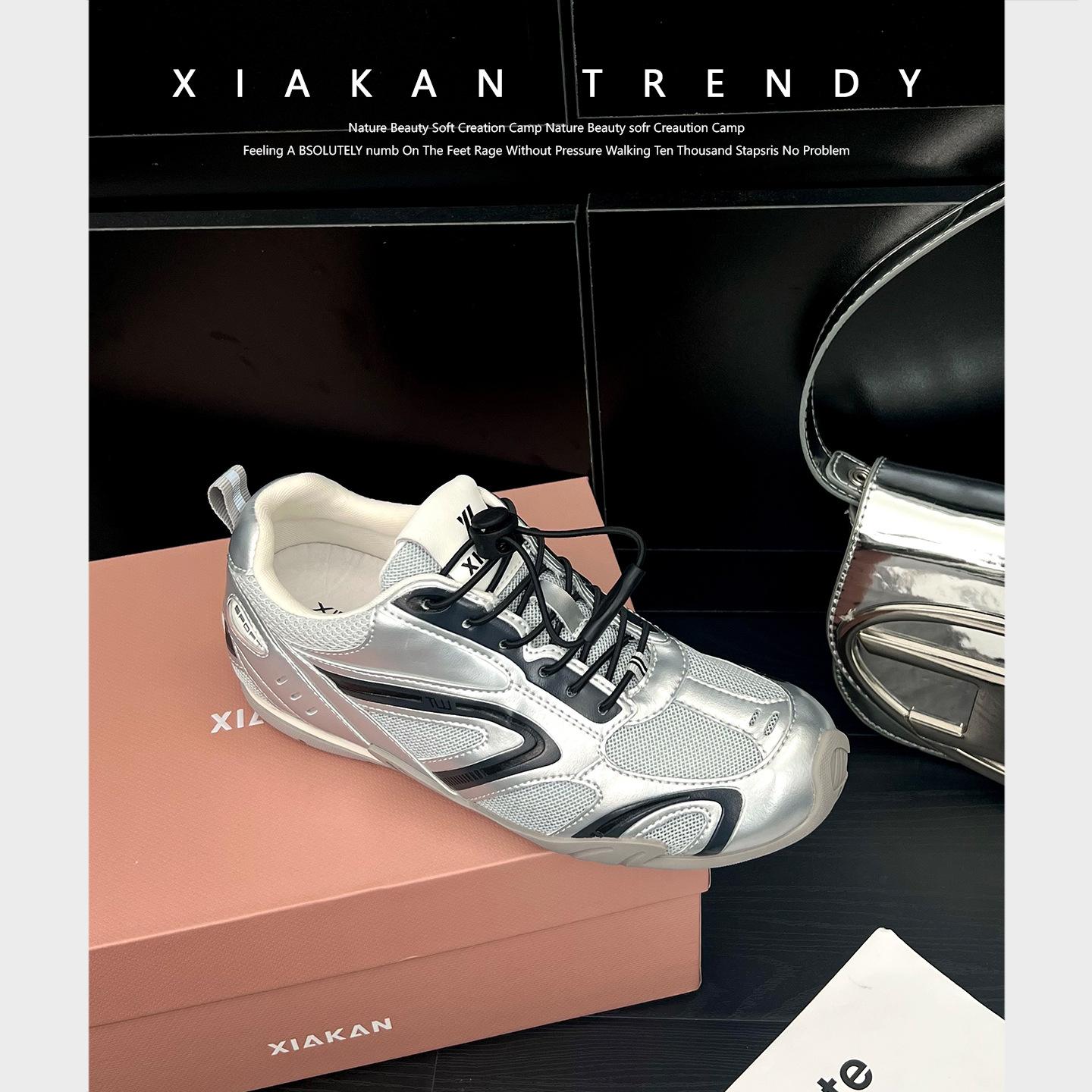 

Lovanson~ inner height increase 4.5cm retro racing shoes women s 2025 new casual sports shoes breathable Forrest Gump shoes 40 серебряный