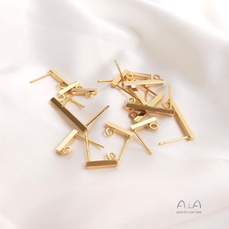 14K Gold Filled T-Bar Stud Earrings with Color Retention & Hanging Loop for DIY