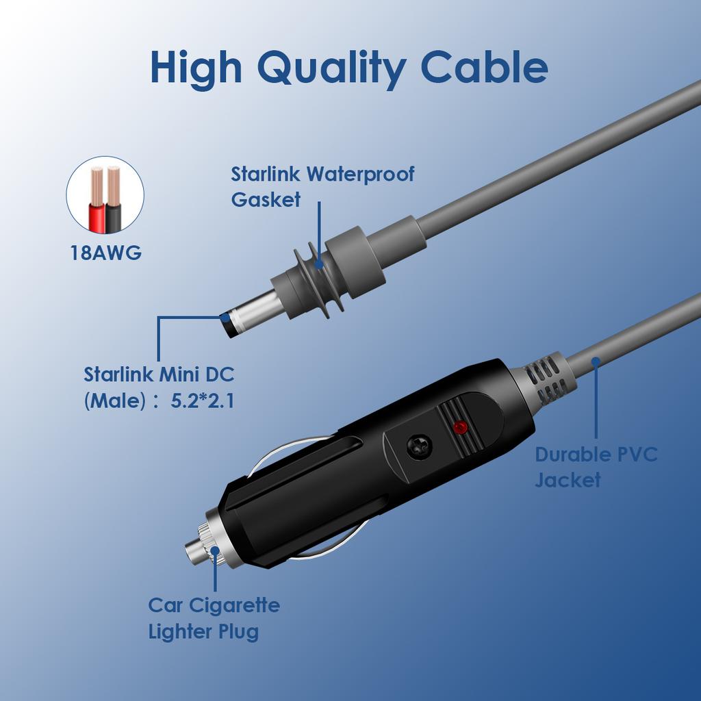 Factory Price Starlink Mini Power Cords Fast Charge DC Car Charger & Adapter with 2M/3M/5M/10M Waterproof Cable Accessories