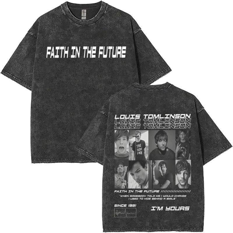 Singer Louis Tomlinson Hip Hop Album Vintage Washed Tee Shirts Mens Oversized Harajuku Casual Teenagers Tshirts Streetwear