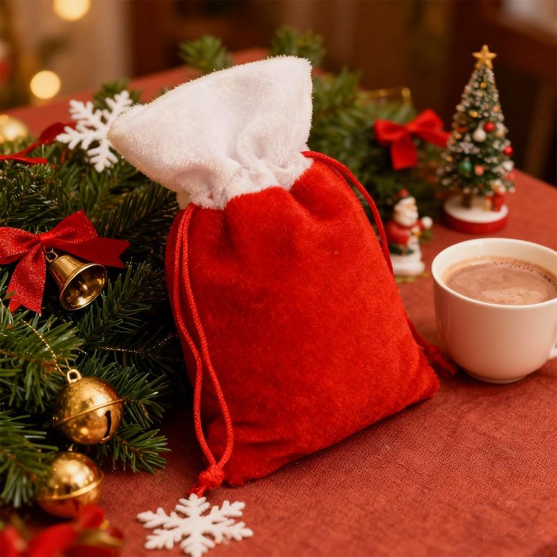 Christmas Candy Snack Gifts Bag Red Velvet Drawstrings Packaging Bags Stockings Pouches Storage Holders Festive Party Favors