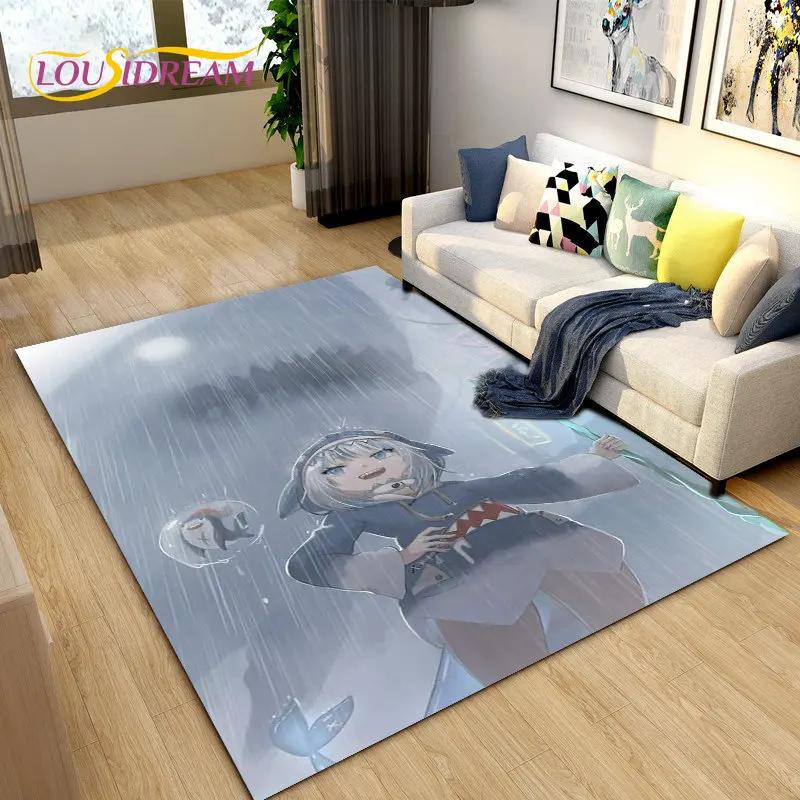 Gawr Gura Hololive Cute Anime Shark Area Rug,Carpet Rug for Living Room Bedroom Sofa Doormat Decoration, Kids Non-slip Floor Mat