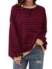 2026 Spring Striped Floral Round Neck Long Sleeve Color Block Hoodie