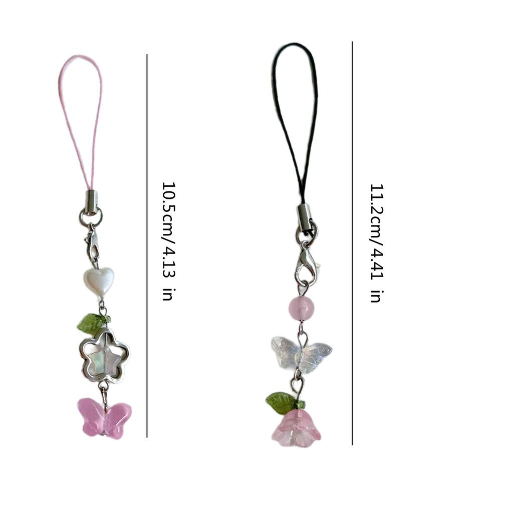 Handmade Beaded Phone Chain Flower and Butterfly Cellphone Charm Colorful Keyring Pendant Cellphone Charm Accessory