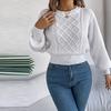 Women's Fashion Solid Color Cable-knit Long-sleeved Waist Pullover Sweater