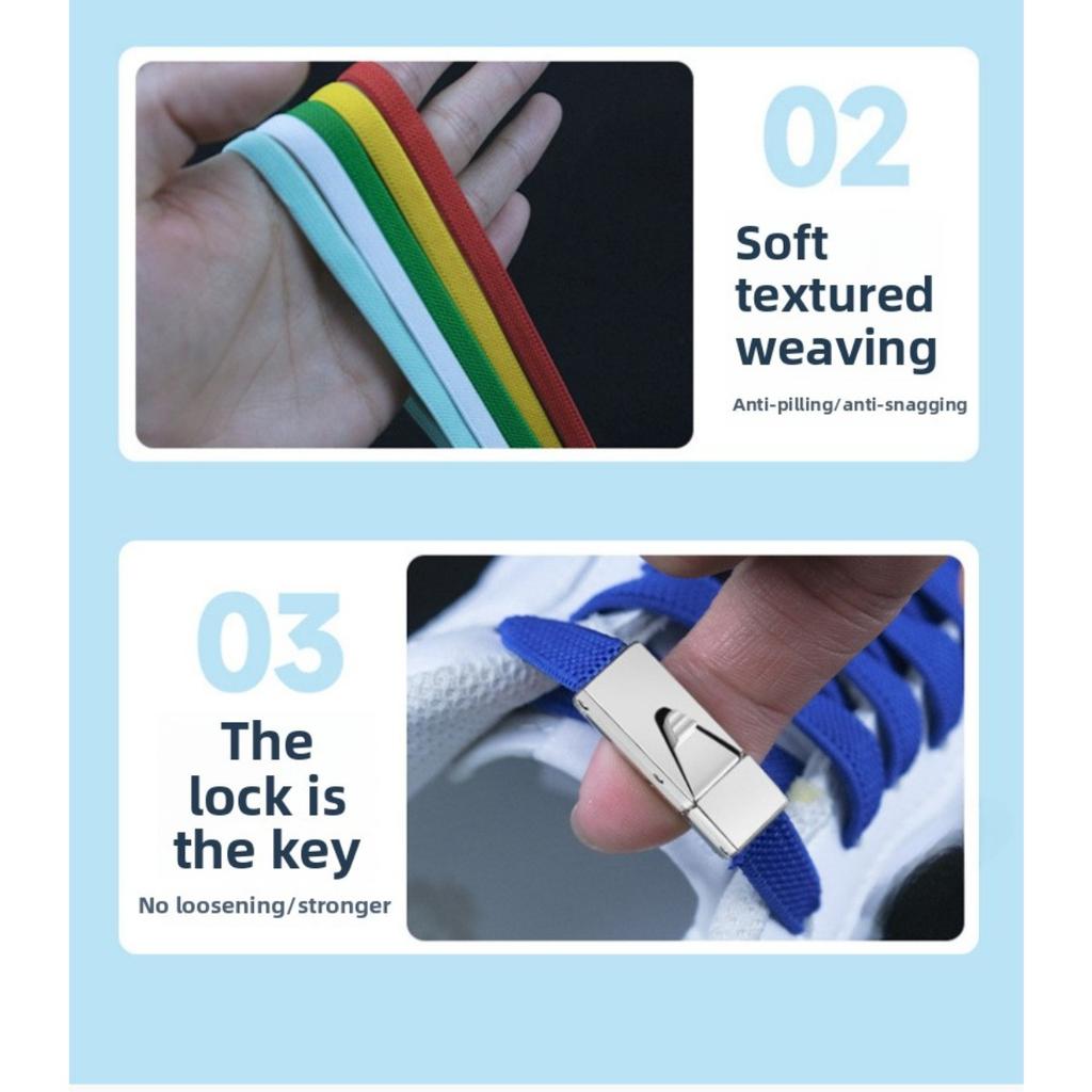1pairs Wide Elastic Flat Straps with Metal Press Buckles - No Need To Tie Lazy Shoelaces, Lightweight Elastic Shoelaces Suitable for Sports Shoes