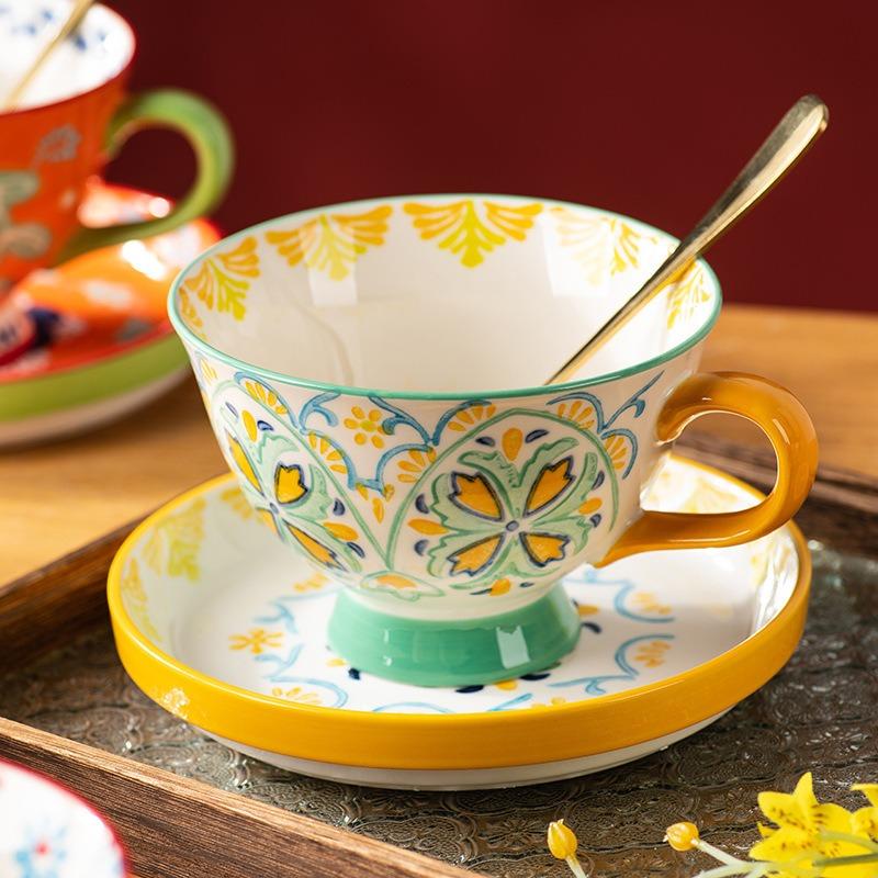 Frühstückstasse mit Blumenmuster, hochwertige Bürotasse, Keramikbecher mit Deckel, Wasserbecher für zwei Personen, Haushaltsteller