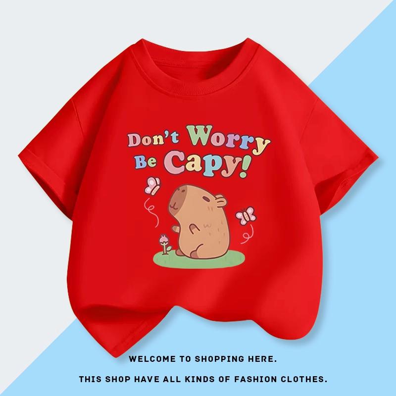 

Capybara Cartoon Print T-Shirt 2026 Summer Trendy Children s Parent-Child Round Neck Top 150