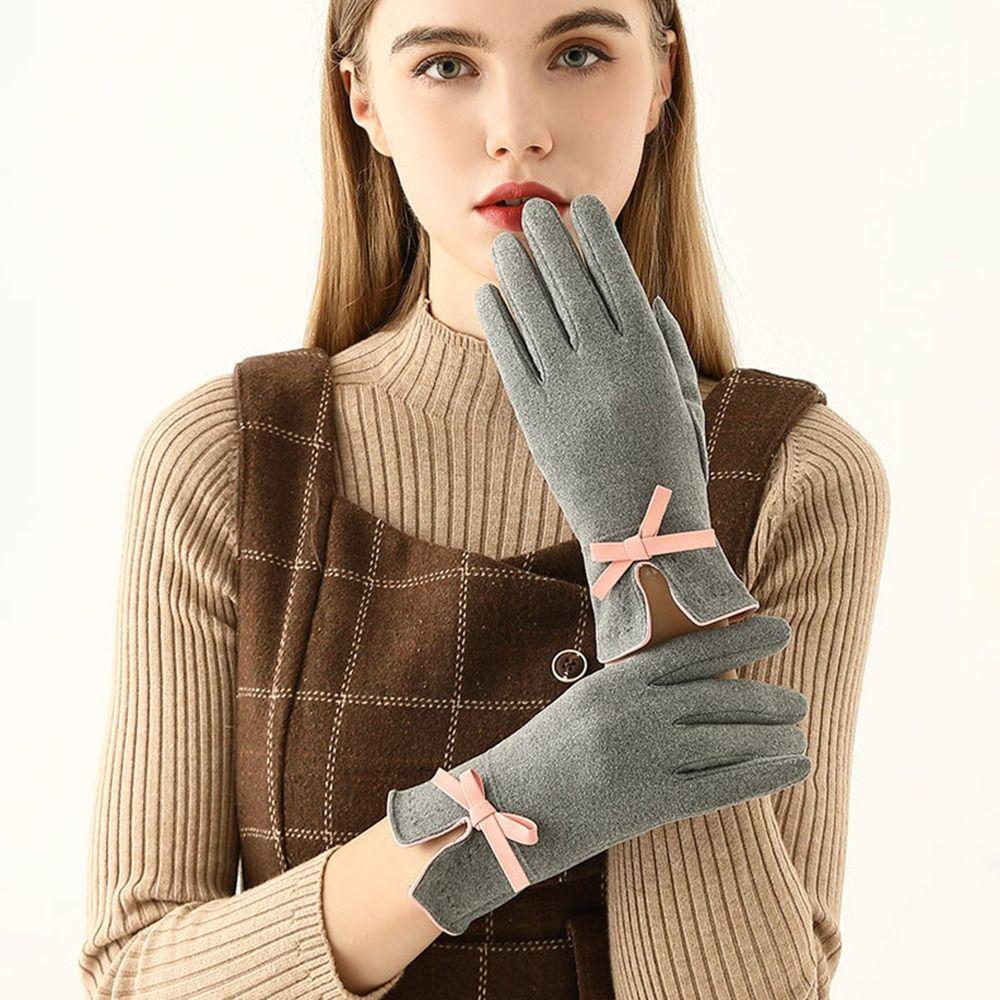 Five Fingers Winter Women Gloves Bowknot Elasticity Soft Gloves Outdoor Riding Mittens  Running