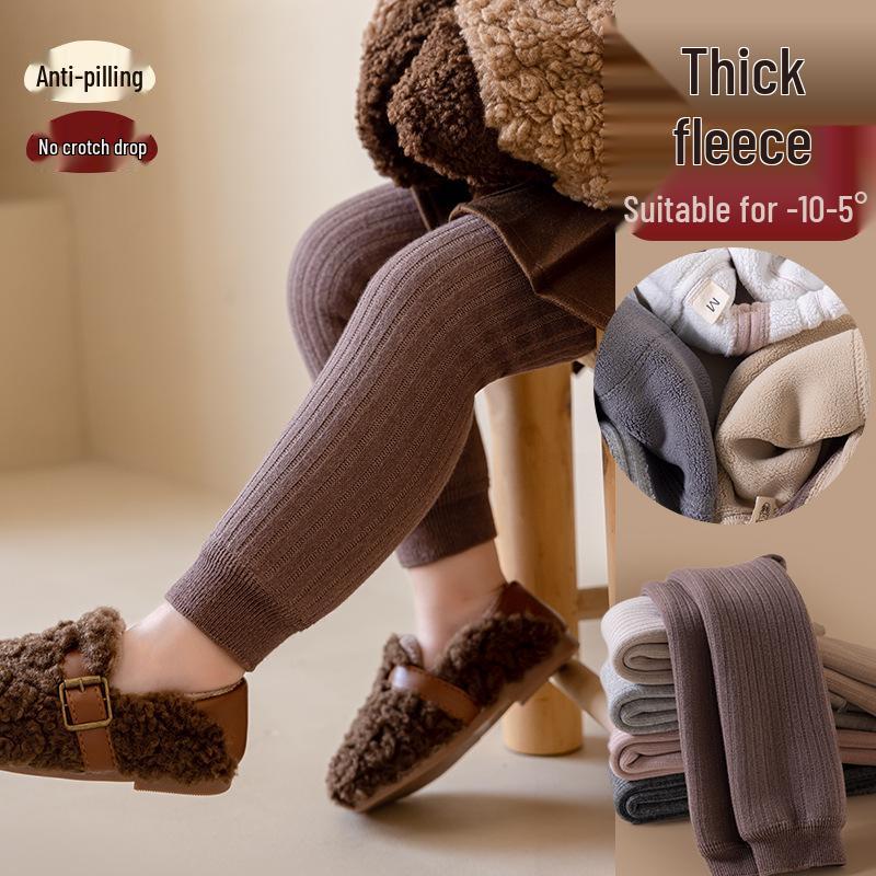 2025 Fleece-Lined Striped Leggings for Girls - Thick, Warm, and Stylish for Autumn & Winter