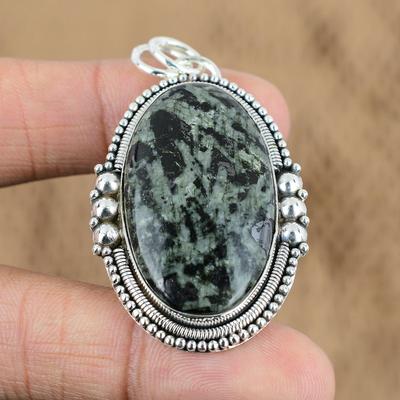 Womens Day Deal Natural Green Rice Jasper Sister Art Deco New Pendant 925 Silver