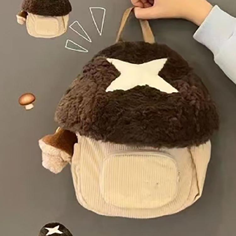 Girls Cartoon Mushroom Backpack Student School Bag Travel Bag Autumn Winter Dolls Bag Plush Backpack