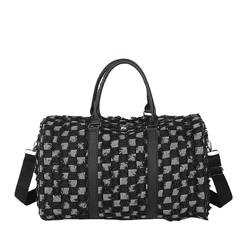 

Женская Персонализированная Модная Дизайнерская Тканевая Флисовая Портативная Дорожная Сумка Нишевая Клетчатая Сумка для Хранения Багажа чёрный