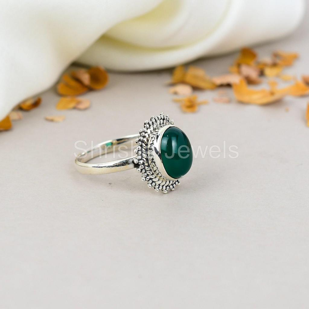 Green Onyx 925 Sterling Silver Oval Gemstone Green Stone Handmade Jewelry Ring For Women